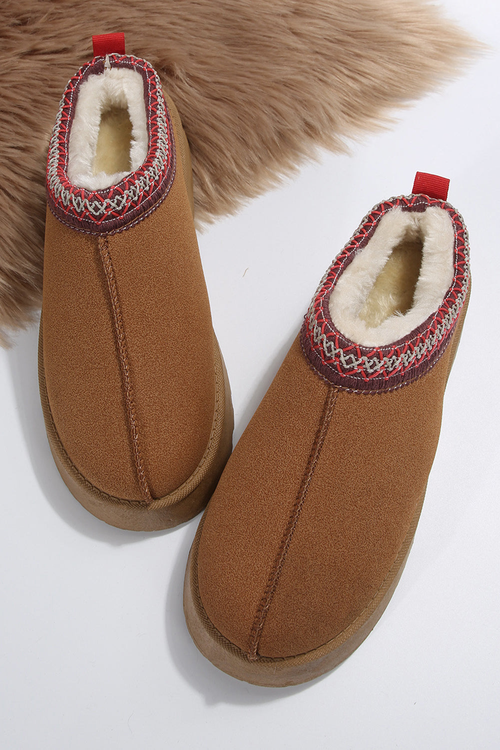 Chestnut Suede Contrast Print Plush Lined Snow Boots