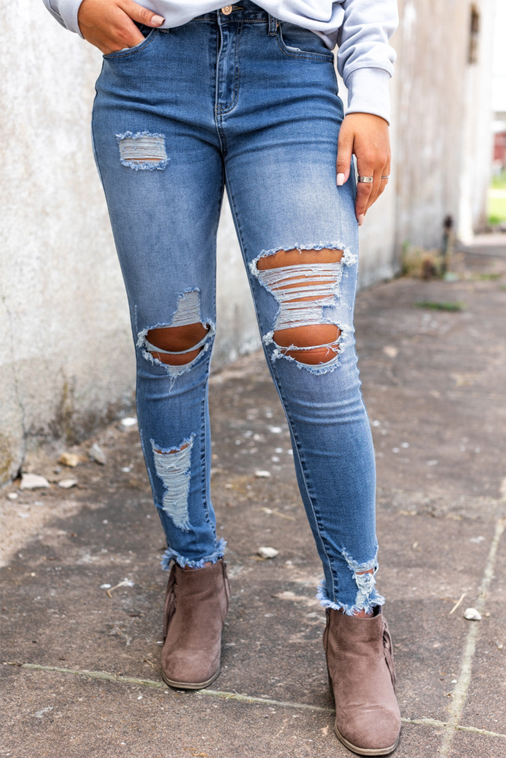 Sky Blue Distressed Skinny Jeans