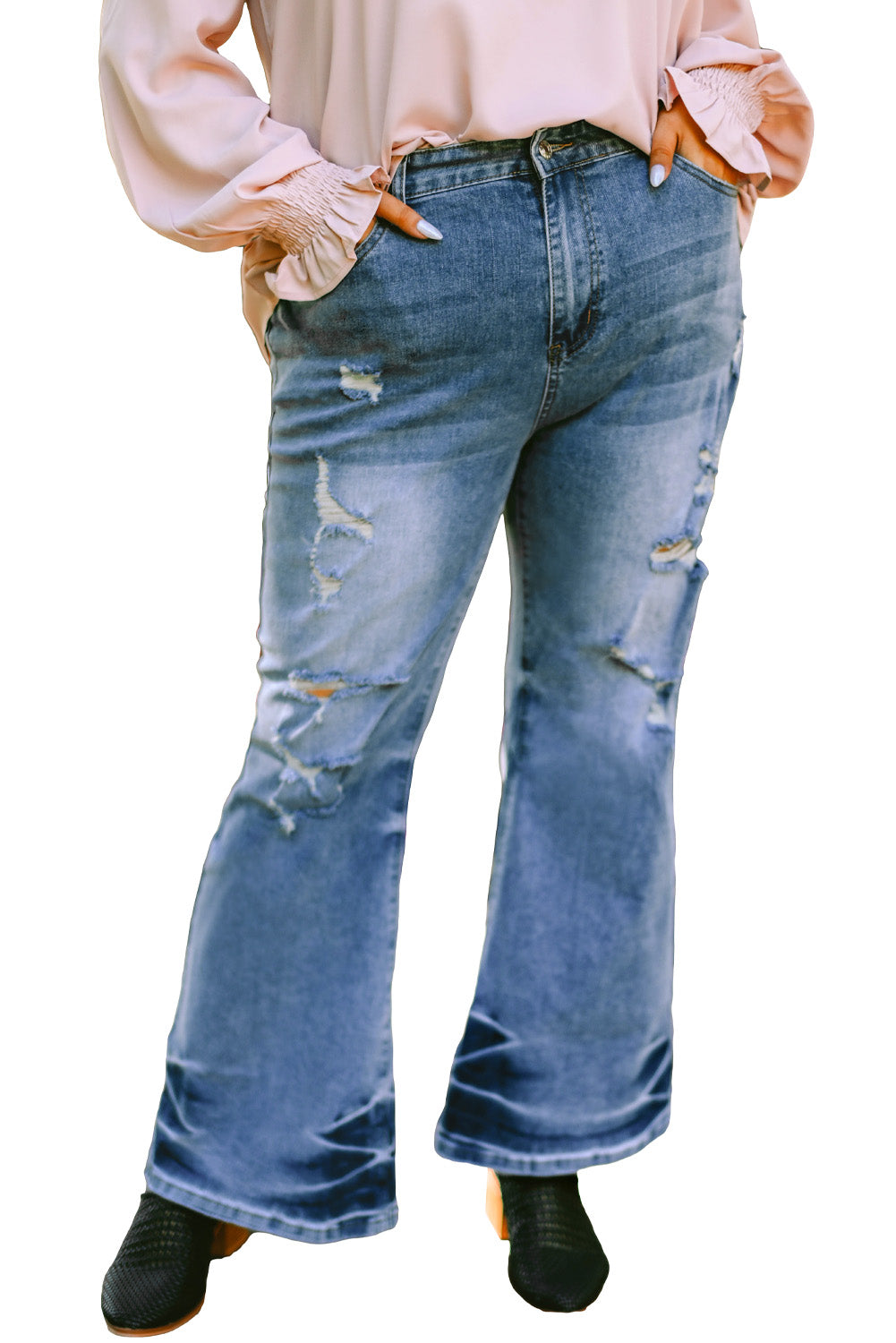 Sky Blue Distressed Flare Jeans Plus Size