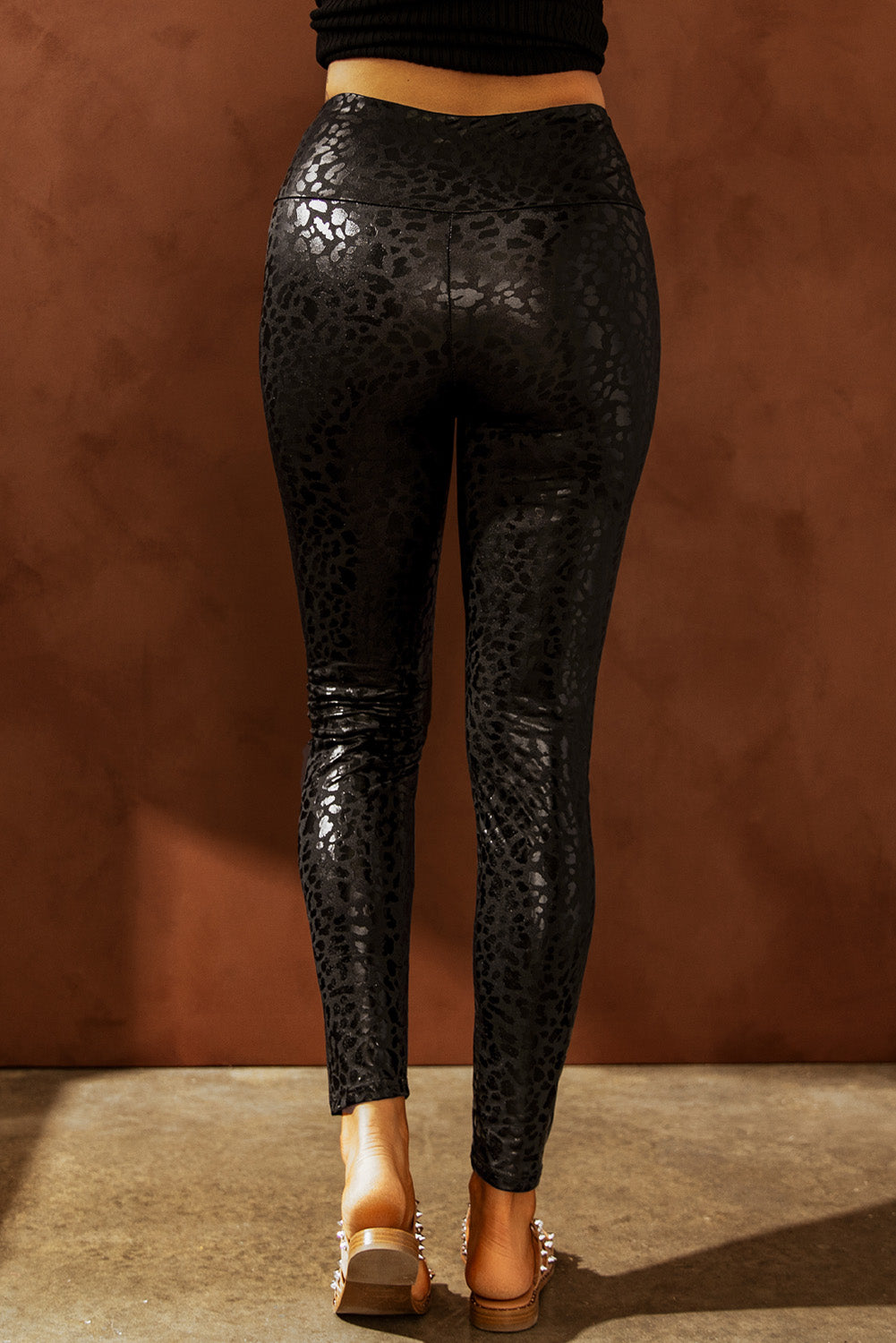 Black Shiny Leopard Leggings