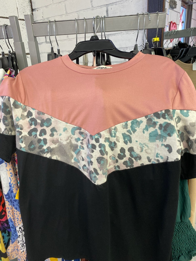 Pink leopard colorblock shirt