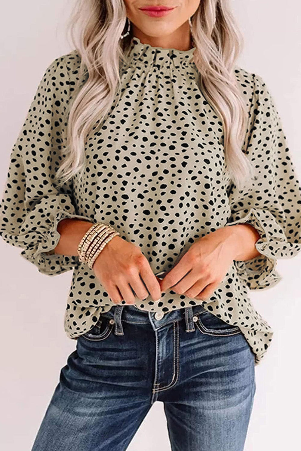 Cheetah Blouse with frilled neck