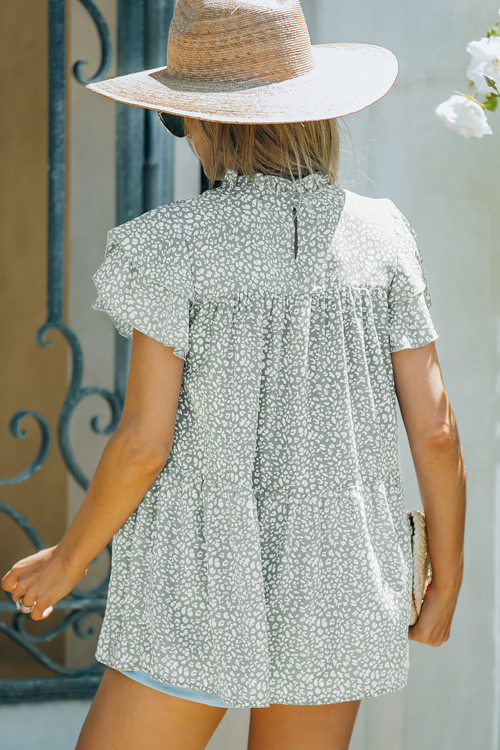 Green Cheetah Spotted Ruffle Top