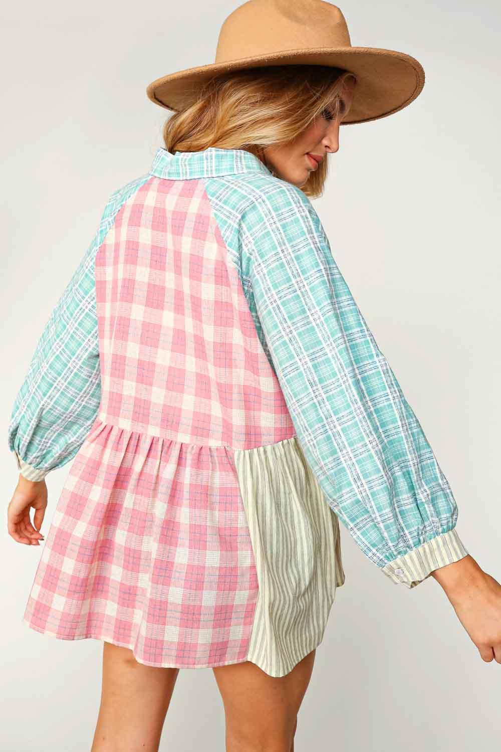 Sugarfox Stripe & Plaid Baby doll shirt