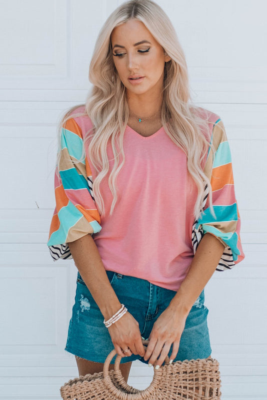 Pink Stripe Color Bubble Top